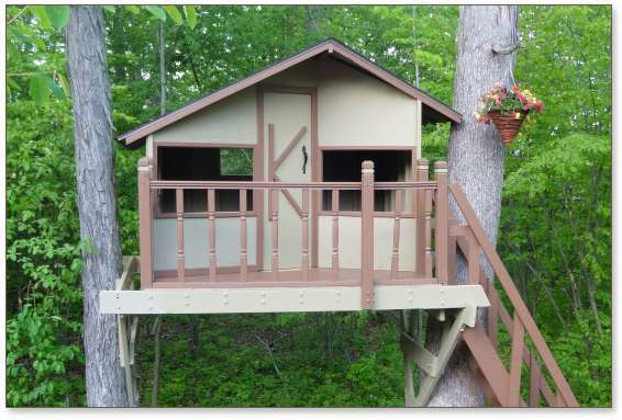 Zelkova tree house plans for two trees | Treehouse Guides